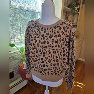 J. Crew Vintage Fleece Crewneck Sweater Leopard Print